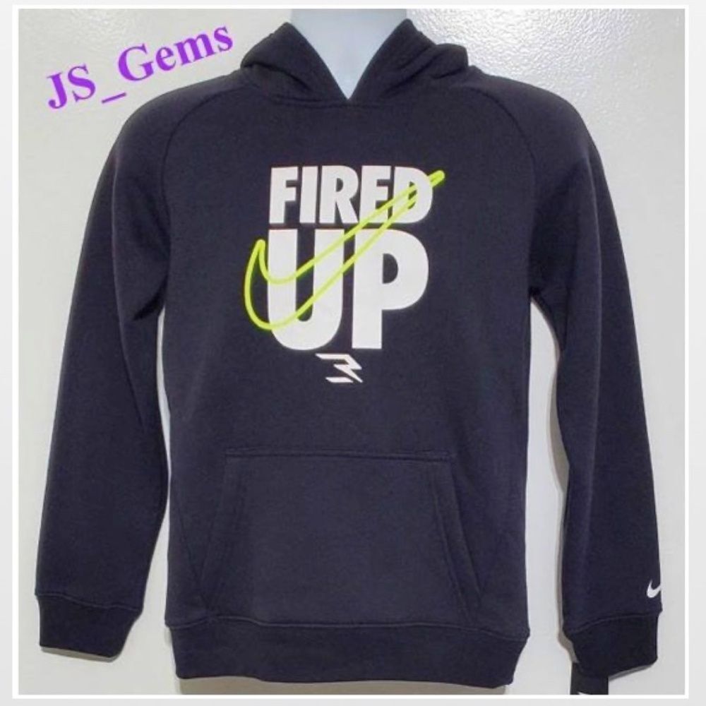New Nike Hoodie Boys Large Athletic Black White Graphic Print Swoosh Logo NWT